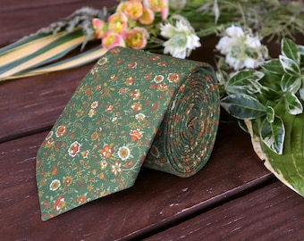 Green Herbal Floral Necktie Wedding Sedona WildFlowers Tie Sienna Floral Skinny tie Wedding Ties Delicate Blooms  Necktie  Special Order