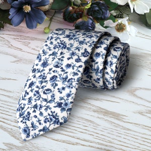 Blue Floral Tie Steel Blue David's Bridal Special Order Men's skinny tie Groomsmen Neckties Dark blue Tie BowTie Pocket square Wedding Ties