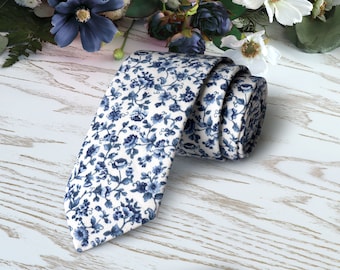 Blue Floral Tie Steel Blue David's Bridal Special Order Men's skinny tie Groomsmen Neckties Dark blue Tie BowTie Pocket square Wedding Ties