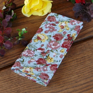 Pocket square Floral Pale Blue   Matching Hanky  Liberty of London Men&#39;s handkerchief  Brown Flowers Wedding Pocket Square SALE