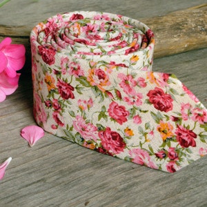 Floral Ivory Wedding Tie  Men&#39;s skinny Pink Roses tie  Necktie for Men Special Order