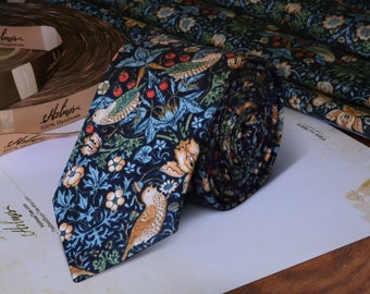 Floral Tie MARINE Necktie David's Bridal Steel Blue Ties Flower Garden Birds Olive Paisley Floral Skinny tie Wedding Ties Special Order