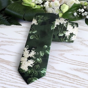 Emerald Green Floral Necktie Wedding Tie Baby's Breath