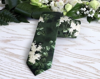 Emerald Green Floral Necktie Wedding Tie Baby’s breath Floral Skinny tie Wedding Ties Necktie Bow-Tie Suspenders Pocket square Special Order