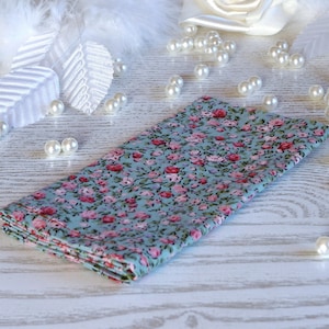 Pocket square Blue & Bright Pink Floral Gray  Orchid Pink Rose Matching Hanky  Cotton Grey Floral Men&#39;s handkerchief  Wedding Pocket Square