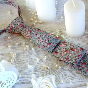 Tie Adriatic Blue & Bright Pink Floral Gray Floral Wedding Necktie Grey Flowers Tie Groomsmen Orchid Pink Ties Wedding Party Special Order