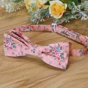 Bow Tie Champagne Blush Floral  Bow-Tie Wedding Self Tie Floral Pink Peach Coral Roses Pre-Tied Wedding BowTies  Flowers Special Order