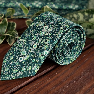 Emerald Green Floral Necktie Wedding WildFlowers Tie Floral Skinny tie Wedding Ties Necktie Bow-Tie Suspenders Pocket square Special Order image 1