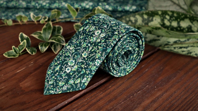 Emerald Green Floral Necktie Wedding WildFlowers Tie Floral Skinny tie Wedding Ties Necktie Bow-Tie Suspenders Pocket square Special Order image 1