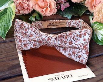 Bow Tie Floral Terracotta Bow-Tie Red Wedding WildFlowers CINNAMON David's Bridal Cotton Floral Wedding Red Custom BowTie  Special Order