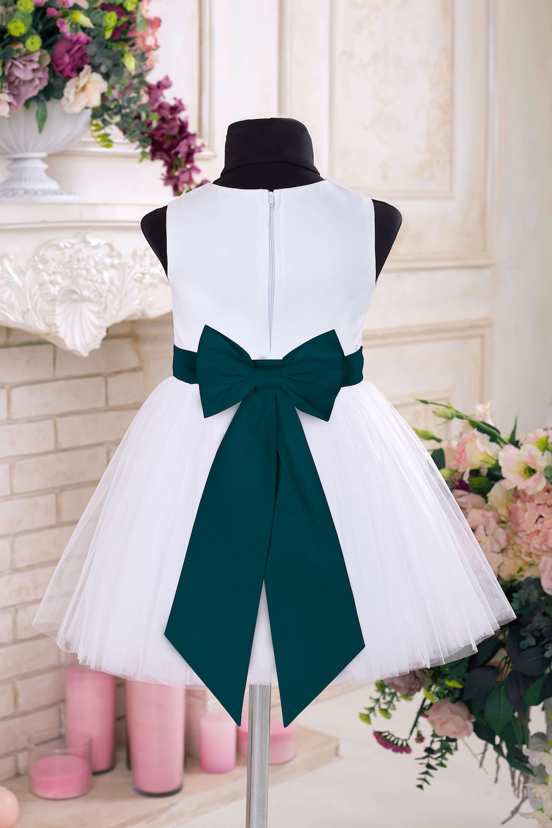 White Flower Girl Sash With Bow Flower Girl Sash Tie Sash Bow GEM