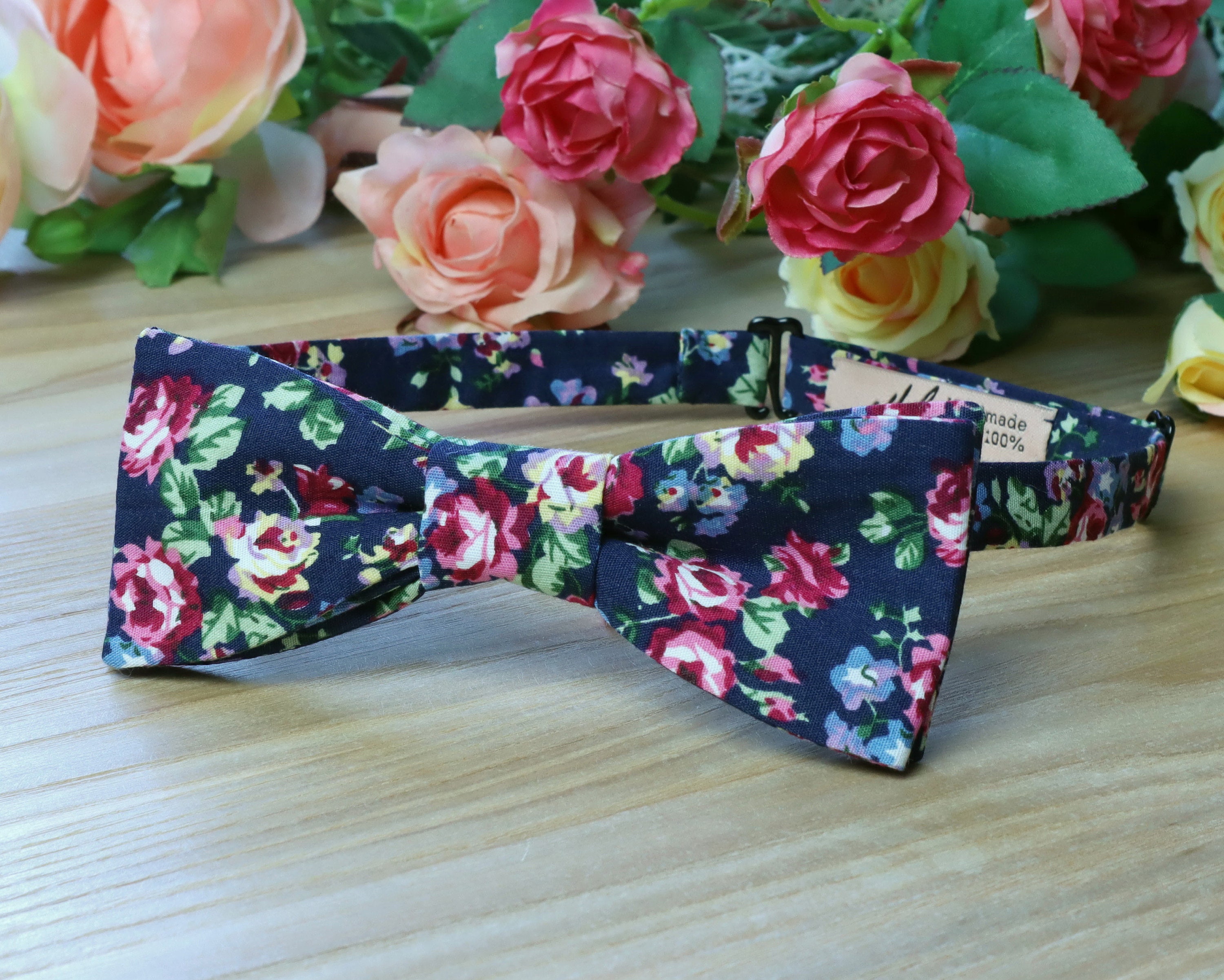 Bow Tie Navy Blue Floral Bowtie Pink Floral Hot Pink Flowers