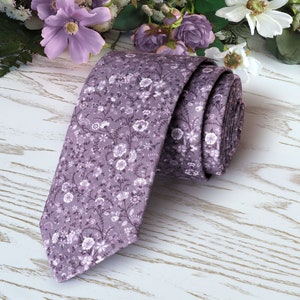 LILAC Floral Tie Wedding LAVENDER Haze WildFlowers Necktie Purple Floral Skinny tie WISTERIA Wedding Ties Davids Bridal Necktie SpecialOrder image 1