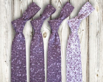 Mens Floral Ties Set 4 Pieces: Grooms Set 3 LILAC Floral Ties + 1 White LAVENDER Floral Tie Wedding Necktie for Men  Groomsmen Neckties