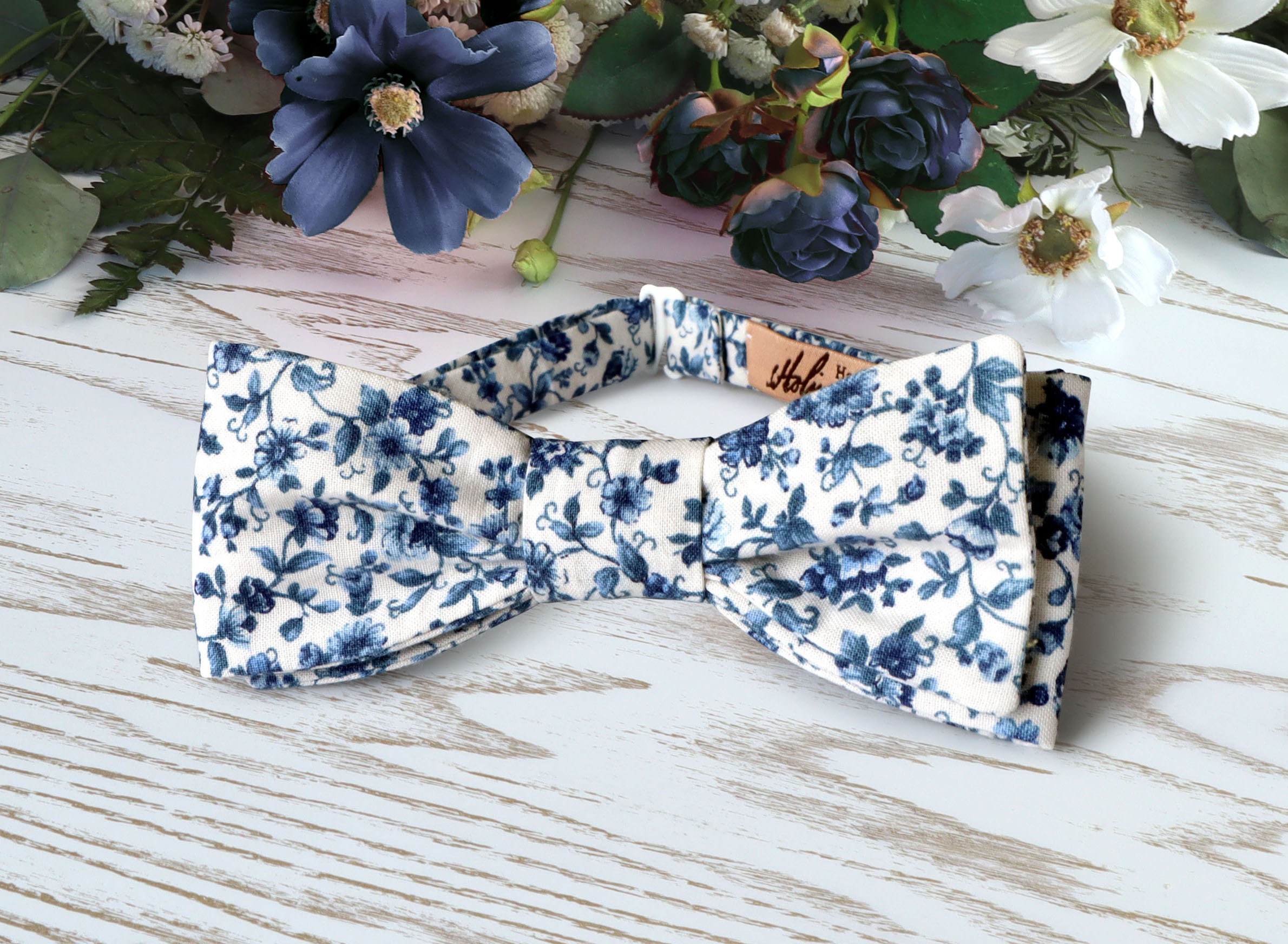 Bow Tie Blue Floral Steel Blue David's Bridal Classic Bow Tie