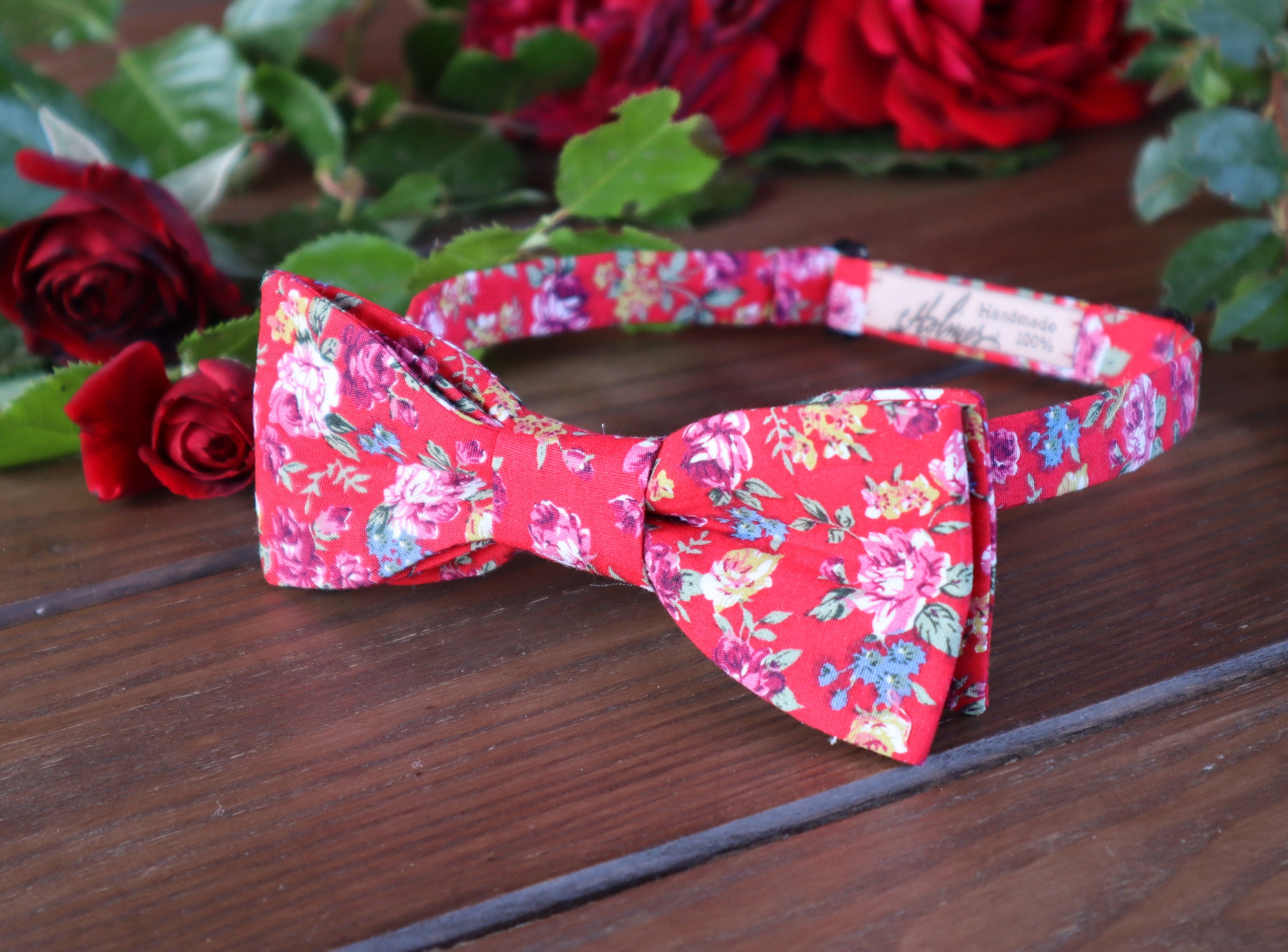 VALENTINA Floral Bow Tie VERA WANG Red Floral Bowtie Wine Red
