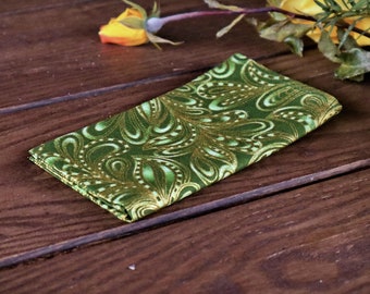 Christmas PAISLEY Pocket square Gold Matching Hanky Forest Metallic Men's handkerchief Featherly Green Wedding Ties Bow-Tie Special Order