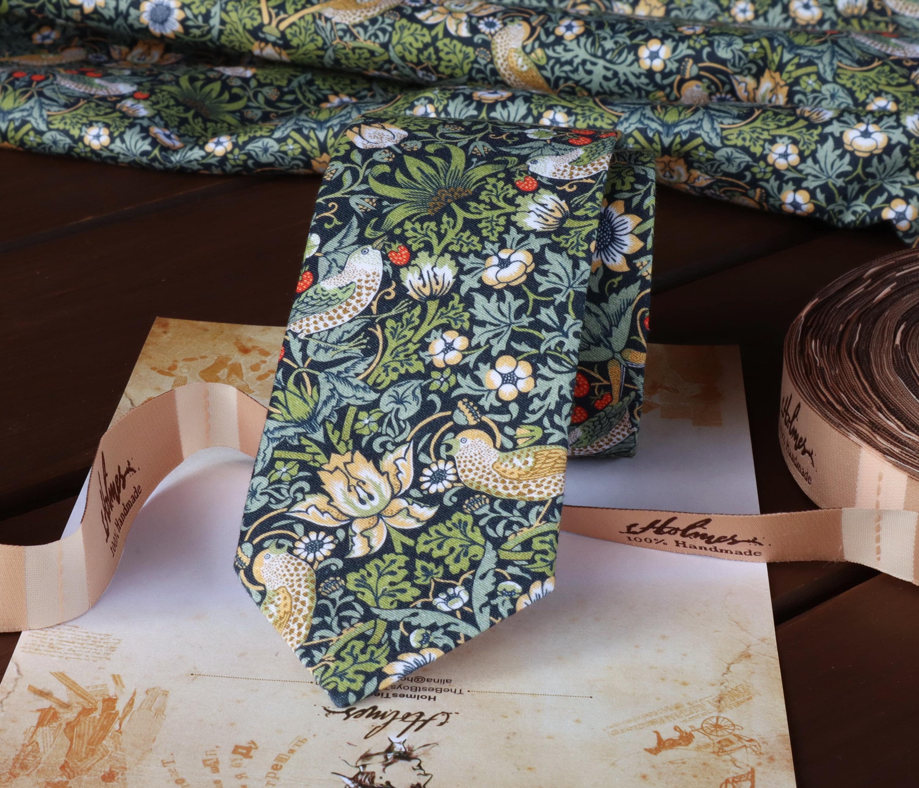 Floral Tie DUSTY SAGE Necktie David's Bridal Flower Garden Birds