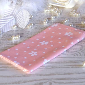 Pocket square Blossom with White Flowers Hearts   Blush Matching Hanky  Cotton Quartz Pink Floral Men&#39;s handkerchief  Wedding Pocket Square