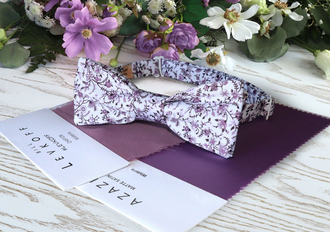 Hender Scheme bowtie flower ○ Bow Tie LAVENDER Floral White Bow-tie Wedding Wildflowers Purple