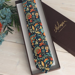 Cravatta floreale botanica - Cravatta floreale blu pavone Cravatta floreale ornamentale verde acqua Cravatta da matrimonio color calendula per uomo Regalo per lo sposo boho Cravatta artistica