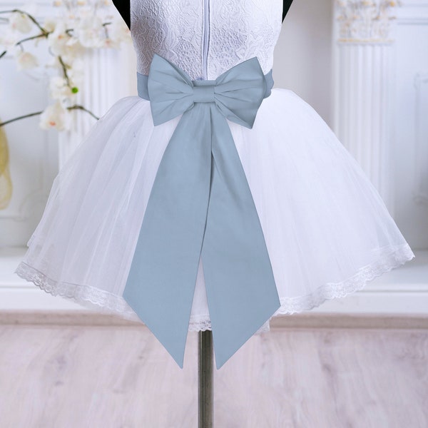 Flower Girl Sash  Tie Sash Bow DUSTY BLUE David's Bridal Wedding Junior Bridesmaid  Wedding Sash Wedding Belt Custom colors