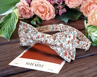 Bow Tie Floral SIENNA Terracotta Bow-Tie Red Wedding WildFlowers  David's Bridal Cotton Floral Wedding Green Custom BowTie  Special Order