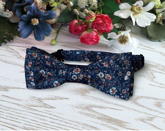 Bow Tie BLUE Floral Marine Bow-Tie Wedding WildFlowers Terracotta Floral Cinnamon David's Bridal Grooms BowTie  Special Order