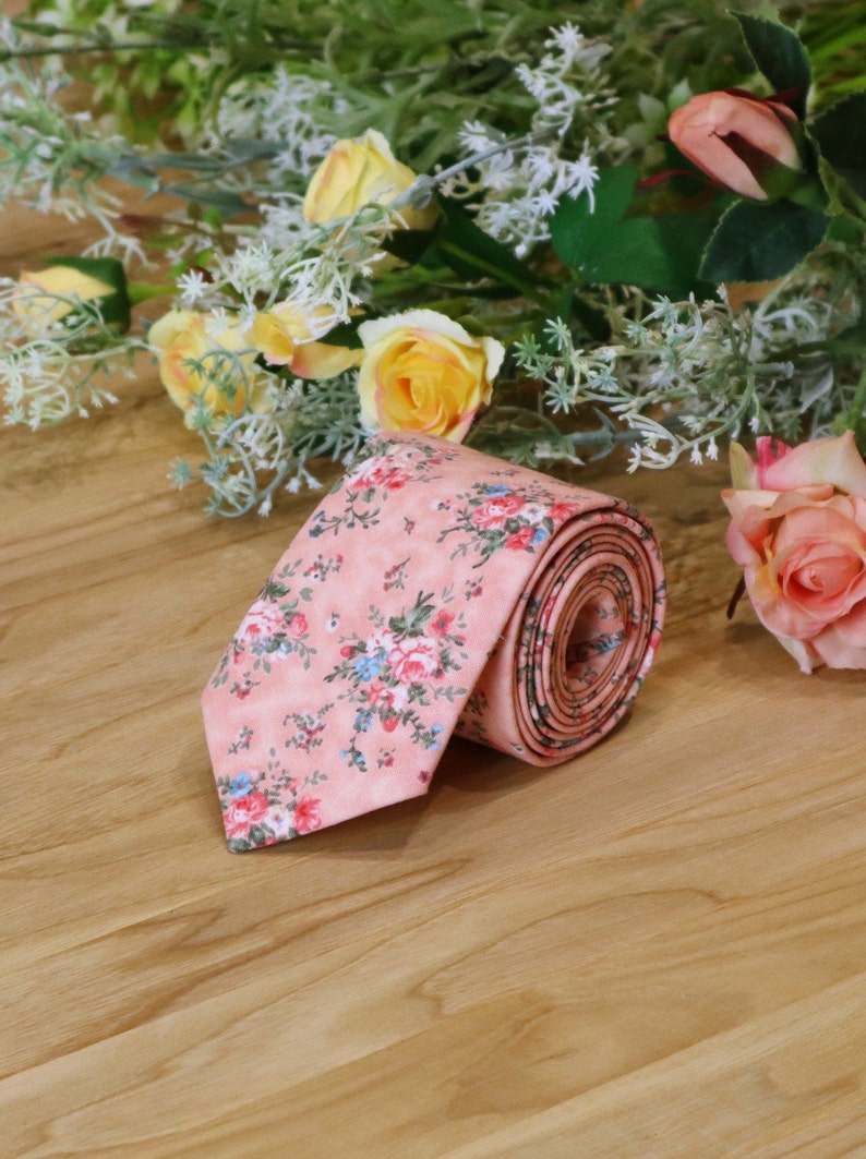 Champagne Blush Floral Tie Pink Floral Men's Skinny Tie Etsy