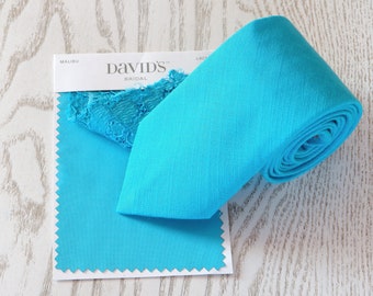 MALIBU Tie David's Bridal   Men's skinny tie  Blue Linen Necktie  Custom Blue Tie Wedding Ties  Blue men's tie Special Order SALE