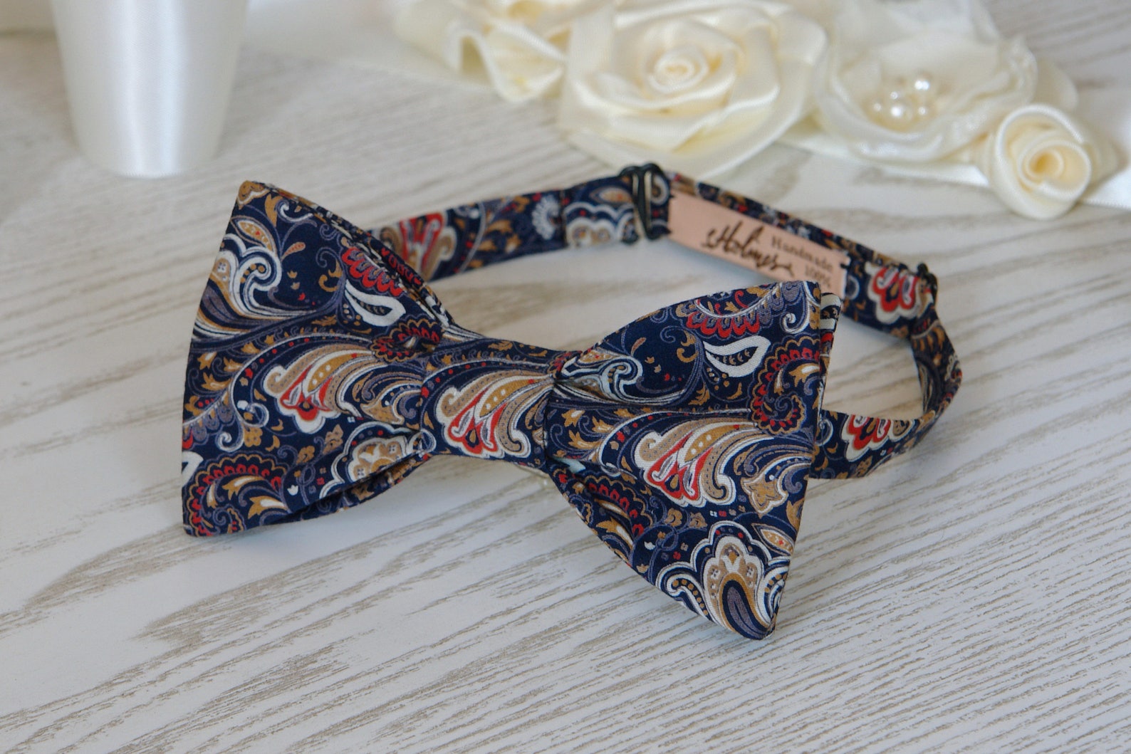Bow Tie Navy Blue Paisley SELF TIE Bow Tie Dark Navy Blue Etsy