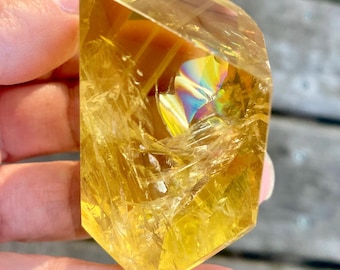 Stunning Rainbow Included Honey Gold Polished Freeform Citrine Specimen