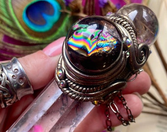 Future Seer - Vivid Rainbow Included Smokey Quartz Sphere & Ice Water Clear Quartz