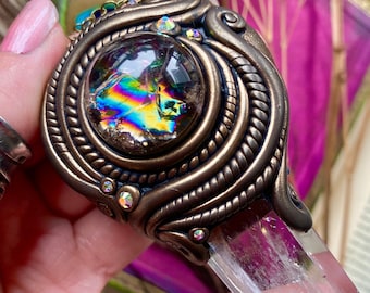 The Visionary - Brilliant Rainbow Included Smokey Quartz Sphere & Ice Water Clear Quartz