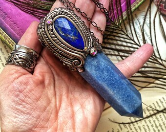 The Truth Teller - Beautiful Blue Aventurine, Pyrite Flecked Faceted Lapis Lazuli & Blue Fire Flash Labradorite Crystal Energy Pendant