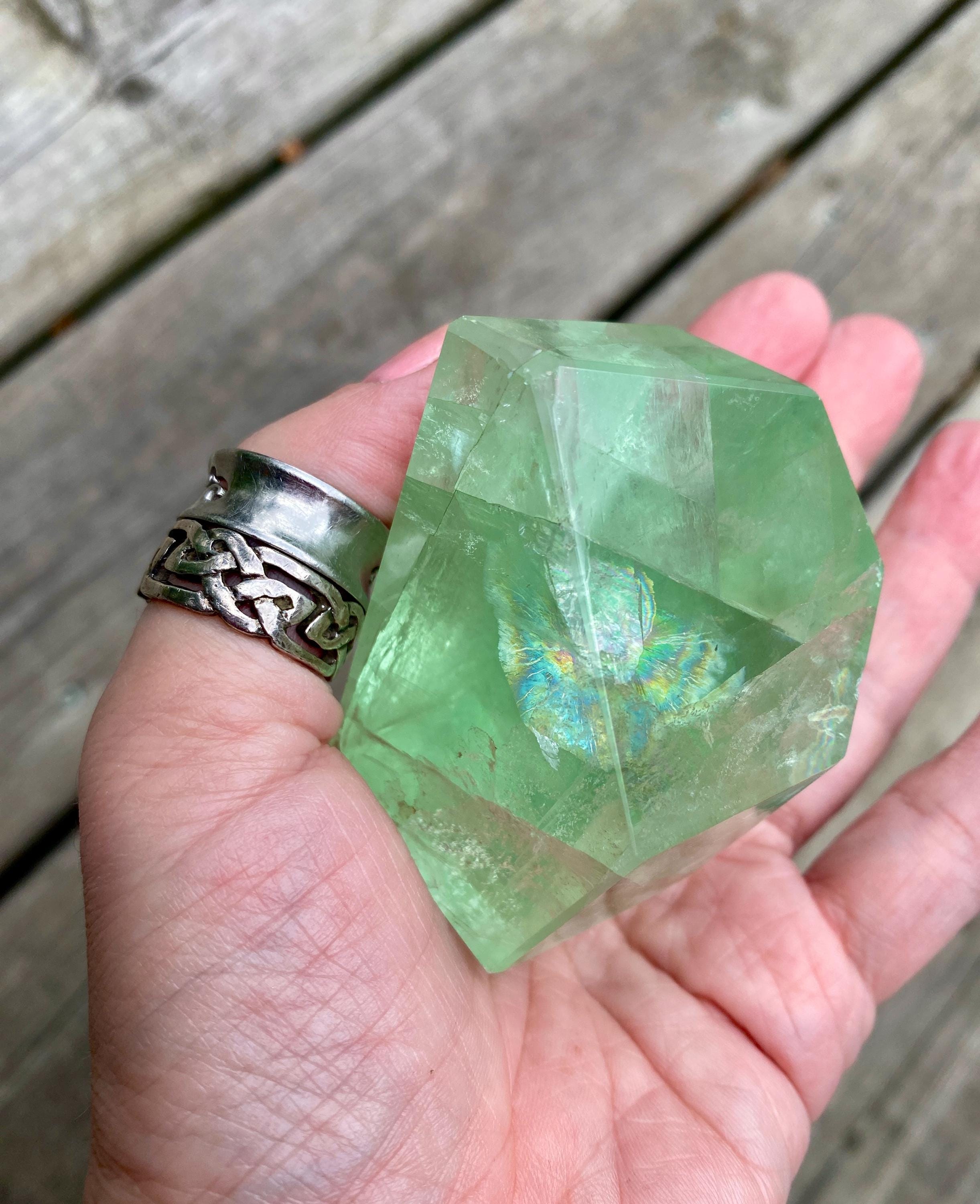 Beautiful High Gloss Shine Polished Apple Green Fluorite Freeform with Rainbow Inclusions