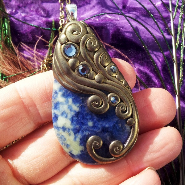 Luna Blue's Gilded Swirl Sodalite Crystal Energy Pendant