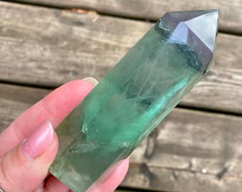 Ultra Clear Sea Green Polished Fluorite Obelisk Self-Standing Tower