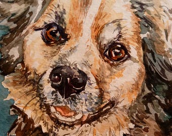 Sheltie mix/Dog Lover Gift/Dog Memorial/Dog Birthday/Gotcha Day/Custom Pet Portrait/Custom Art/Free Shipping/Dog Art/Watercolor