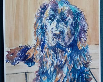 Sleepy Black Dog/Newfie/Newfoundland/Pet Portrait/Dog Painting/Custom Art/Watercolor Portrait/Free shipping/shipping included