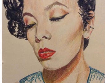 Simple colored pencil woman's portrait. Converted selfie. Custom portrait. Personalized drawing