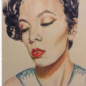 Simple colored pencil woman's portrait. Converted selfie. Custom portrait. Personalized drawing imagem 1