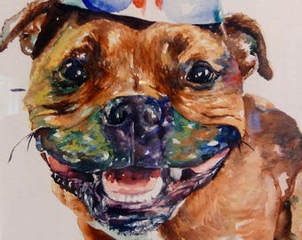 Pitbull portrait/ Custom art/ pet painting/ pitbull/terrier/dog portrait/pet art/custom art/dog birthday/dog memorial/gotcha day/dog lover