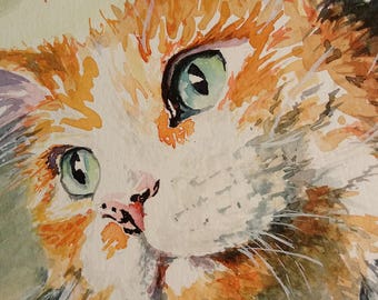 Ginger kitty portrait/Watercolor Portrait/Cat Lover gift/Custom Art/Personalized Painting/