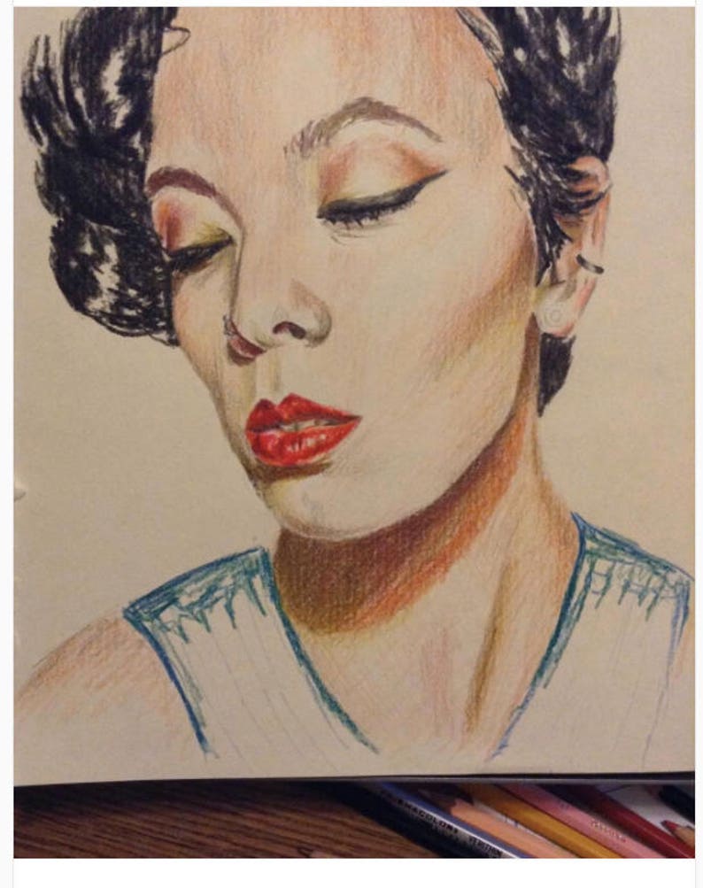 Simple colored pencil woman's portrait. Converted selfie. Custom portrait. Personalized drawing imagem 1