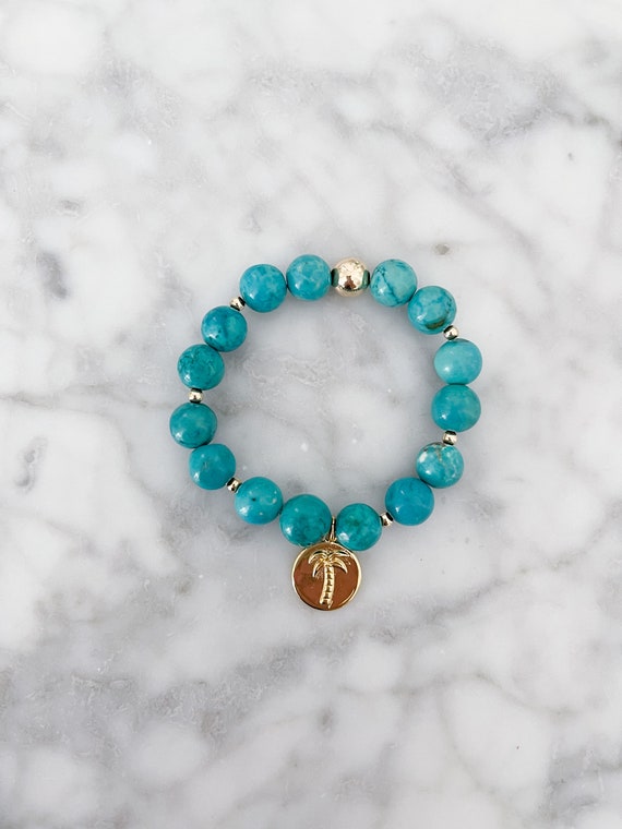 Genuine Turquoise Bracelet With 14k Gold Filled Charm and  display picture 3