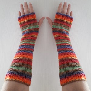 Long 12" fingerless gloves  - rainbow stripes - wrist arm warmers