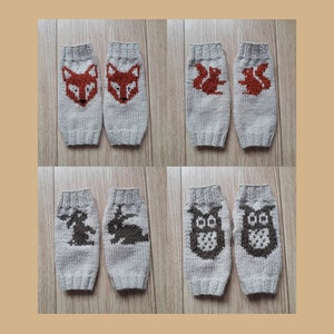Fox squirrel rabbit owl wrist warmers - fingerless gloves
