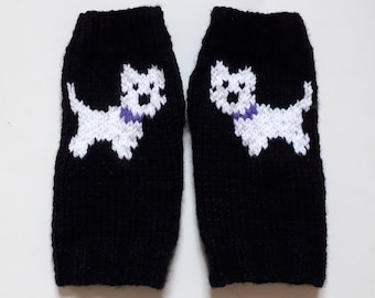 Westie dog - West Highland terrier - fingerless gloves - wrist warmers