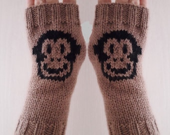 Wrist warmers - monkey face - cheeky chimp - fingerless gloves